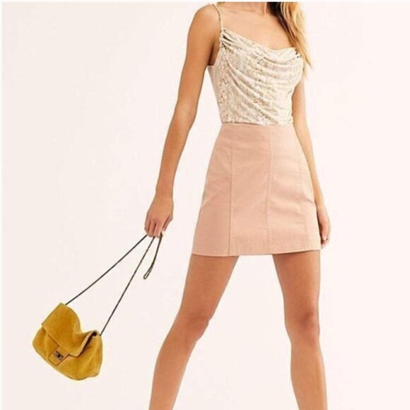 FREE PEOPLE Modern Femme Vegan Mini Skirt in Nude Size 6 - Picture 3 of 12